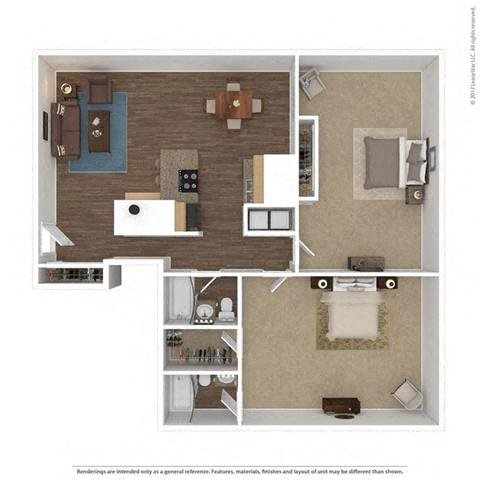 2 Bed, 2 Bath, 1075 sq. ft. B1- Remy